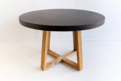 1.0m Alta Round Elkstone Dining Table – Ebony Black With Light Honey Legs