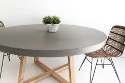 1.6m Alta Elkstone Round Dining Table – Pebble Grey With Light Honey Legs