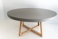 1.6m Alta Elkstone Round Dining Table – Pebble Grey With Light Honey Legs -Abide Interiors 1.6m Grey LH Round ElkStone 3 scaled 1