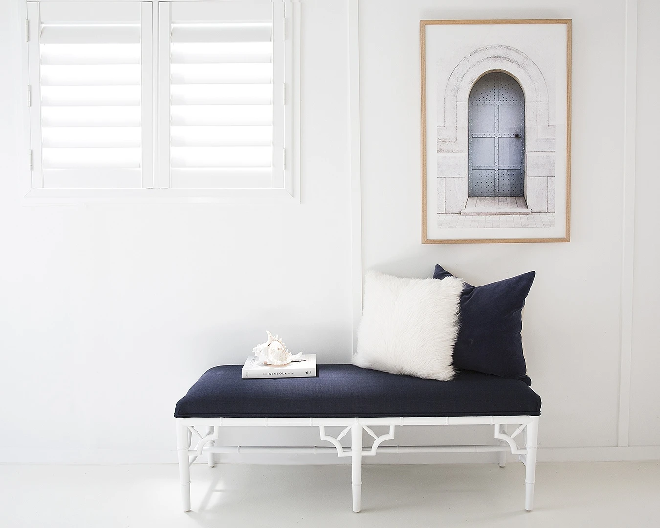 White Chippendale Bench Seat | Bed End – 120cm – Navy Cushion 4 White Chippendale Bench Seat | Bed End – 120cm – Navy Cushion - Image 2