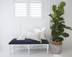 White Chippendale Bench Seat | Bed End – 135cm – Navy Cushion -Abide Interiors Abide Interiors 103