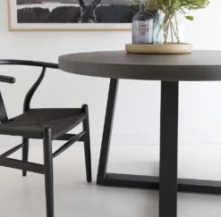 1.0m Alta Round Elkstone Dining Table – Ebony Black With Black Powder Coated Legs -Abide Interiors Alta Round Dining Table Black Black Square