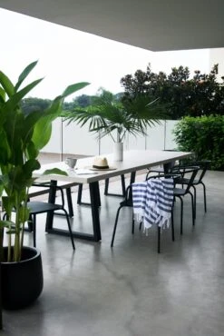 3.0m Sierra Elkstone Rectangular Dining Table – Beige With Black Powder Coated Legs