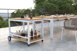 Carmel Outdoor Bar Cart – Pearl White Powder Coated Frame 37 Carmel Outdoor Bar Cart – Pearl White Powder Coated Frame -Abide Interiors Carmel Bar Cart WHI Styled 1