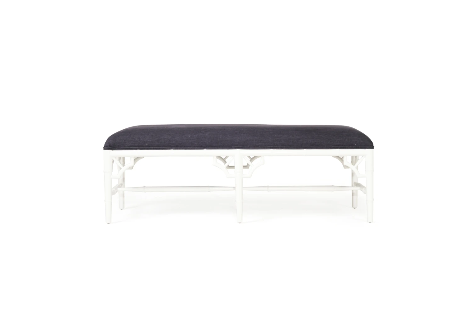 White Chippendale Bench Seat | Bed End – 120cm – Navy Cushion 6 White Chippendale Bench Seat | Bed End – 120cm – Navy Cushion - Image 4