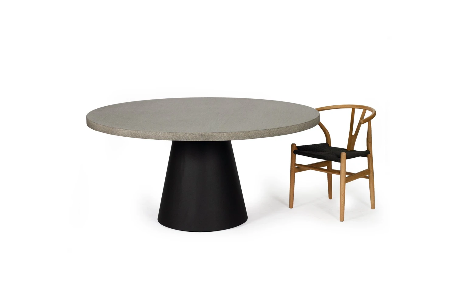 1.6m Avalon Elkstone Round Dining Table – Speckled Grey With Black Powder Coated Cone Base 7 1.6m Avalon Elkstone Round Dining Table – Speckled Grey With Black Powder Coated Cone Base - Image 5