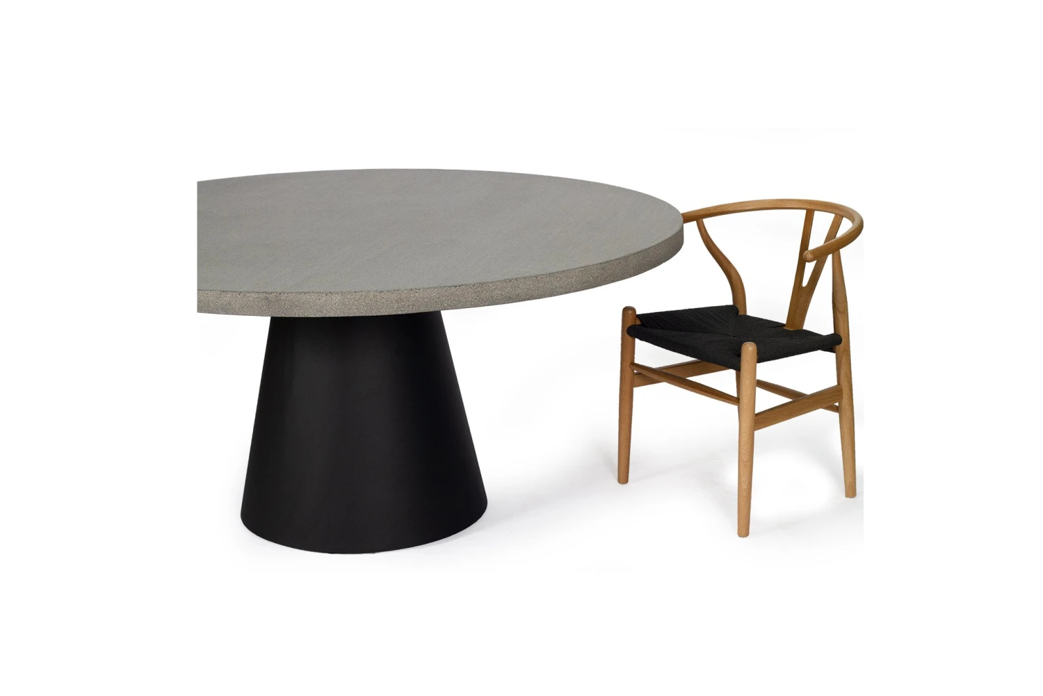 1.6m Avalon Elkstone Round Dining Table – Speckled Grey With Black Powder Coated Cone Base 8 1.6m Avalon Elkstone Round Dining Table – Speckled Grey With Black Powder Coated Cone Base - Image 6