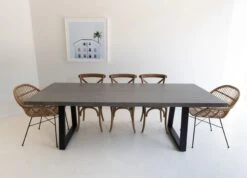 2.4m Sierra Elkstone Rectangular Dining Table – Speckled Grey With Black Powder Coated Legs