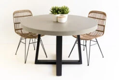 1.2m Alta Elkstone Round Dining Table – Pebble Grey With Black Powder Coated Legs