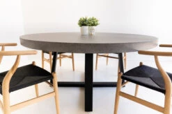 1.6m Alta ElkStone Round Dining Table – Speckled Grey With Black Powder Coated Iron Legs -Abide Interiors DSC06282 scaled 1