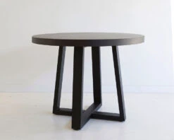 1.0m Alta Round Elkstone Dining Table – Ebony Black With Black Powder Coated Legs