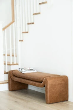 Freja Bench – Cognac Leather -Abide Interiors Freya Bench Cognac styled 1