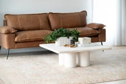 Geo Travertine Square Coffee Table – 100cm -Abide Interiors Geo Coffee Marly Sofa Cognac Styled 1