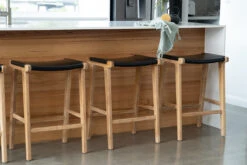 Pasadena Leather Saddle Stool – Black – Flat -Abide Interiors Pasadena Saddle Stool Flat Black Styled 3