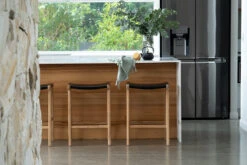 Pasadena Leather Saddle Stool – Black – Flat -Abide Interiors Pasadena Saddle Stool Flat Black Styled 4