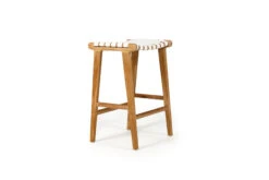 Pasadena Leather Saddle Stool – White – Woven -Abide Interiors Pasadena Saddle Stool Woven White 5