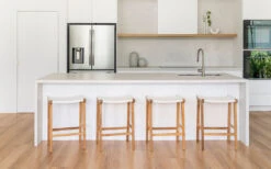 Pasadena Leather Saddle Stool – White – Flat -Abide Interiors Pasadena Saddle White Flat Styled 3