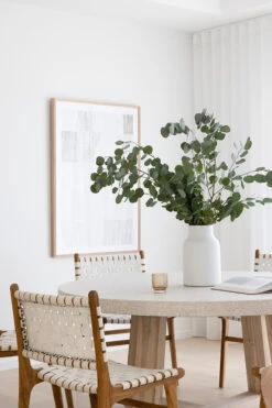 1.6m ETerrazzo Elkstone Round Dining Table – Ivory Coast With Ivory Washed Legs -Abide Interiors Pasadena Woven Leather Side Chair White 18