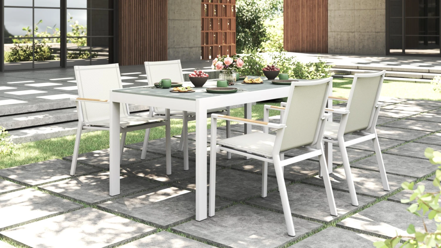Roberto Outdoor Dining Table 160cm – Pearl White 4 Roberto Outdoor Dining Table 160cm – Pearl White - Image 2