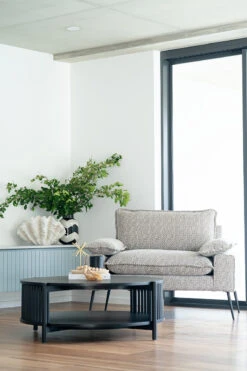 Sadie Round Coffee Table – Black – 100cm -Abide Interiors Sadie Coffee 100cm Black Styled 1